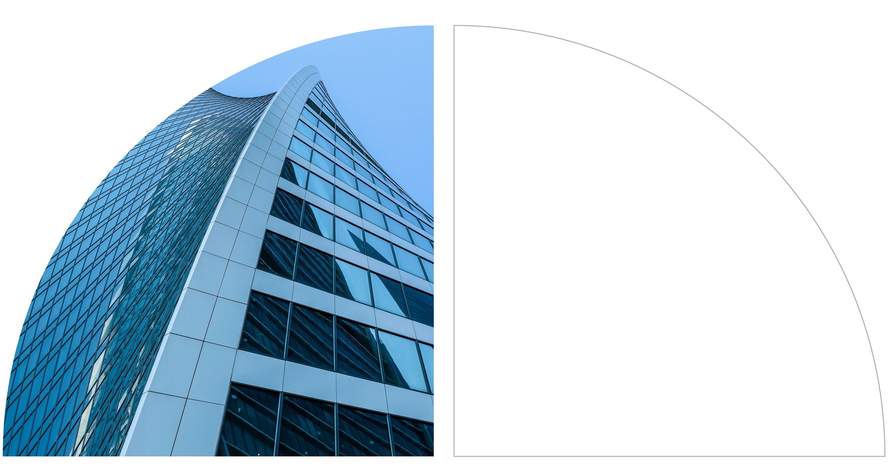 Modern curved skyscraper with a glass facade under a clear blue sky.